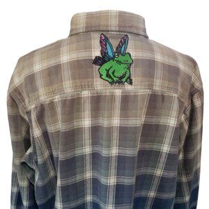 Upcycled Distressed Flannel with "Butterfrog" Embroidered Patch XL